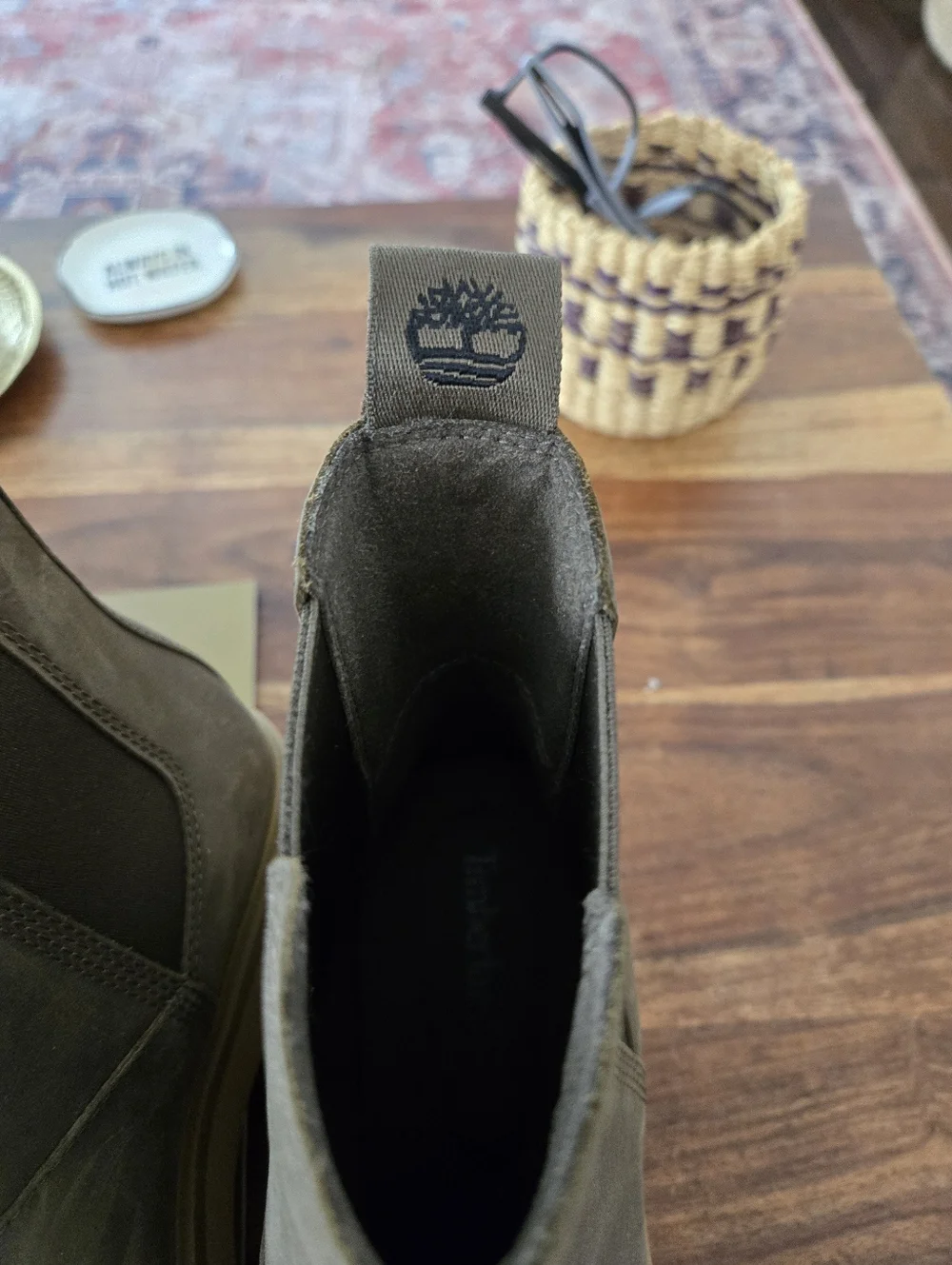 Timberland Brown Taupe Leather Platform Chelsea Boots 7 Like New - Picture 9 of 11